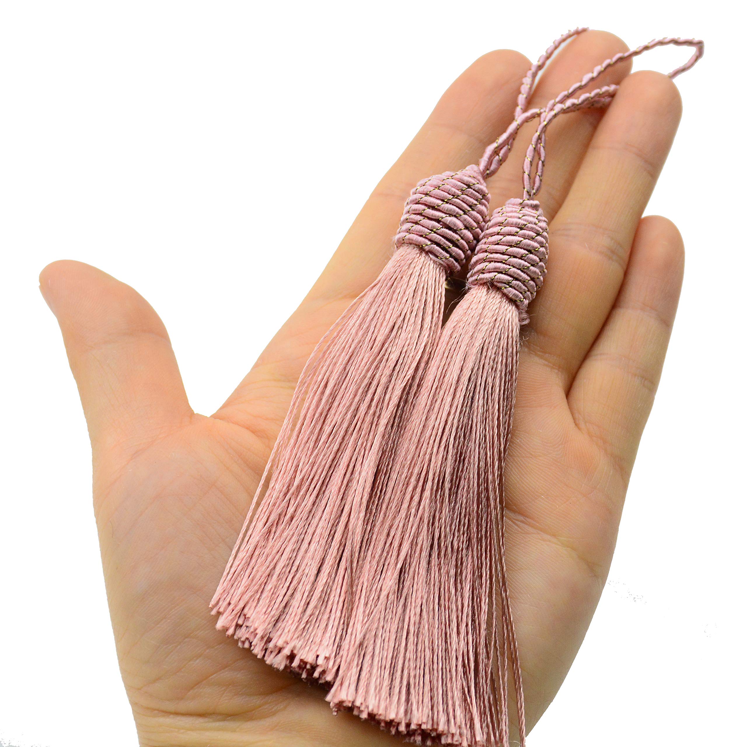 20pcs 15.5cm/6 Inches Silky Floss Bookmark Tassels with 2-Inch Cord Loop and Small Chinese Knot for Jewelry Making, Souvenir, Bookmarks, DIY Craft Accessory (Peach Pink)