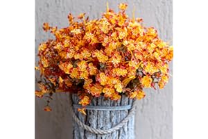 AXYLEX Artificial Fall Flowers Outdoor Fake Mums - 12 Bundles Fake Plants UV Resistant No Fade Faux Plastic Greenery Garden Porch Patio Fall Home Decor (12, OrangeMixed)