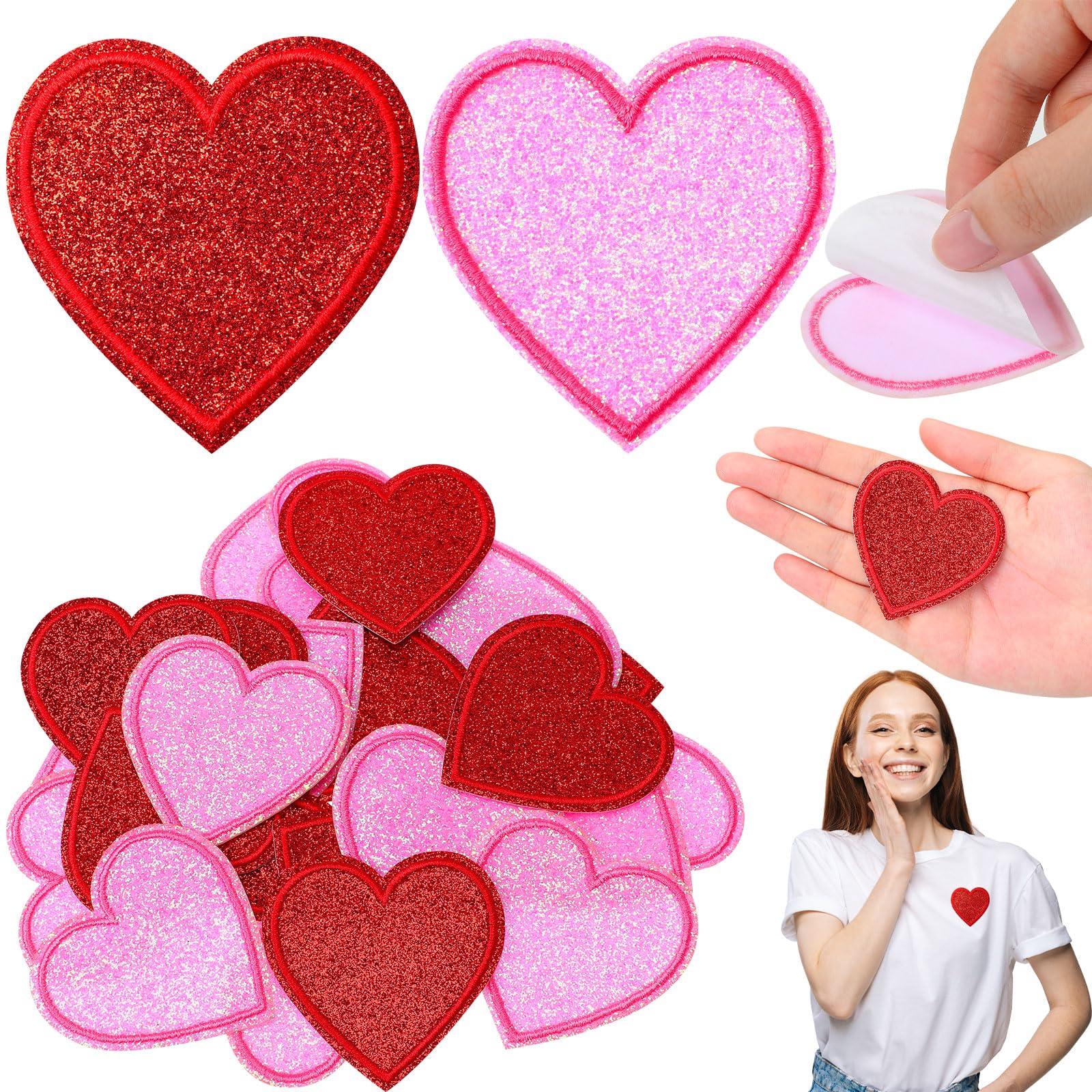 Photo 1 of **PARTIAL SET (8)*** Suncalla 24 Pcs Valentine's Day Heart Patches Self Adhesive Glitter Patches for Clothing DIY Decorative Accessories for Women Clothes Backpacks Jackets Hats Bags Clothes