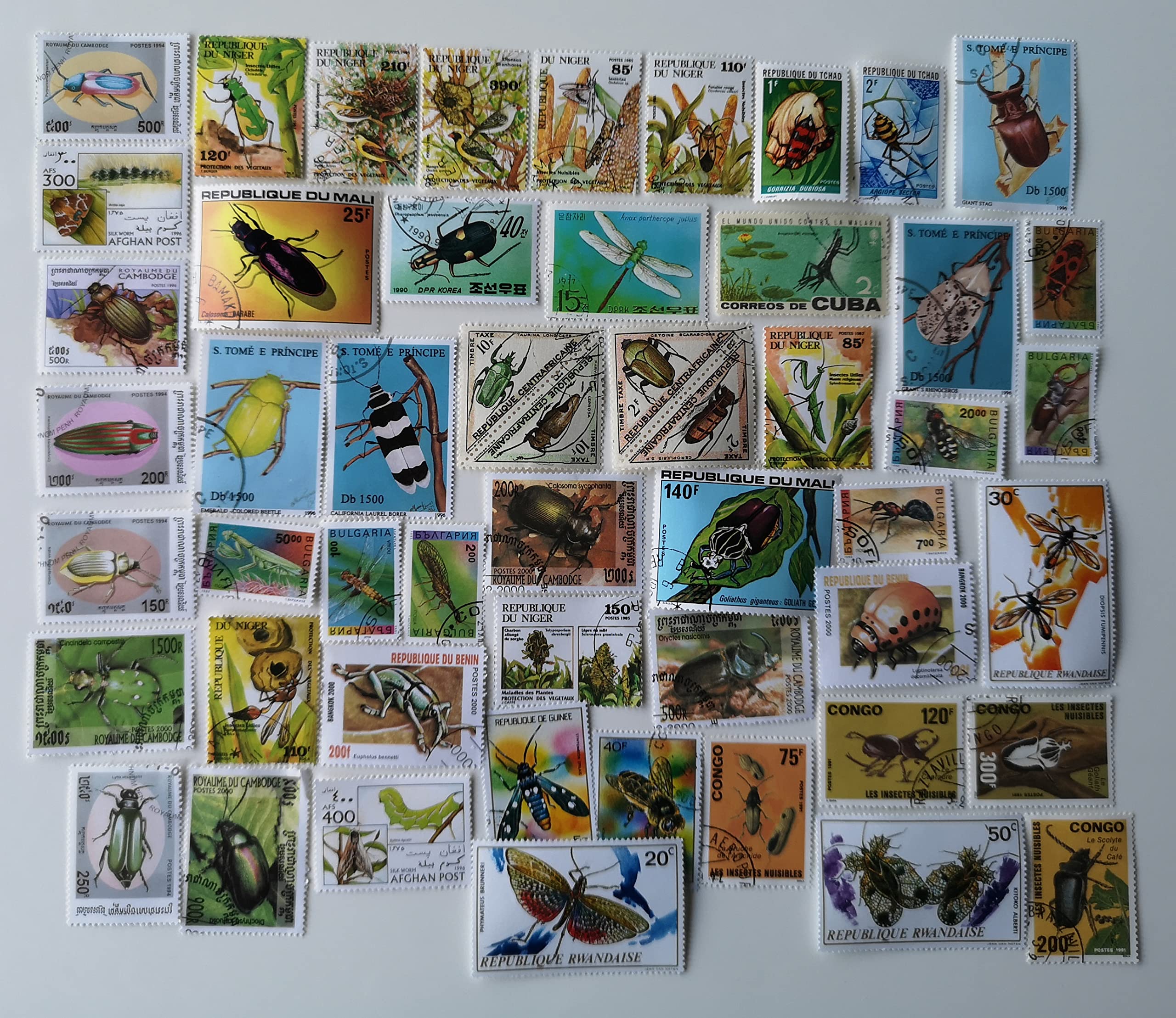 50 Different Insects/Invertebrates/Bugs Stamps Collection (Stamps for Collectors)