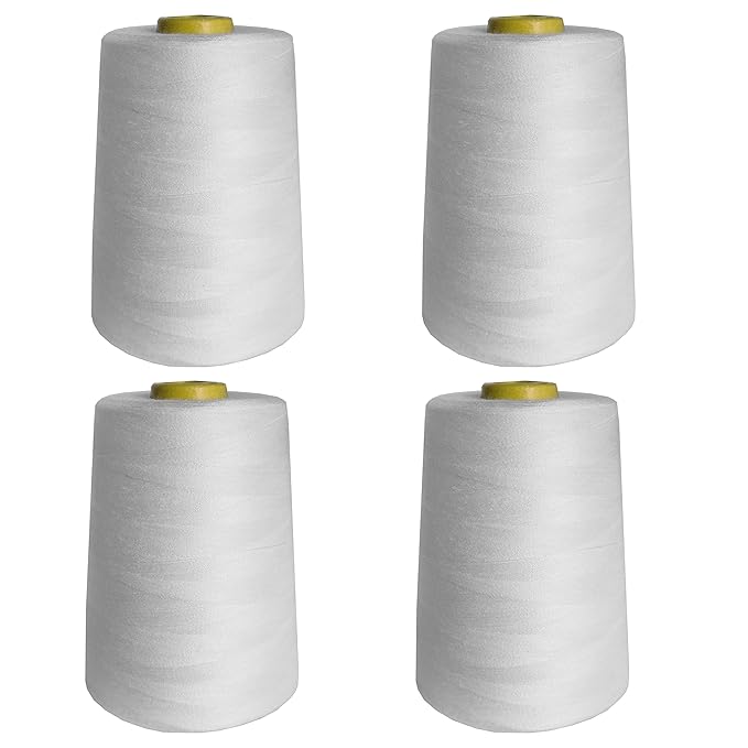 4 x 5000 Yard White Sewing Thread Spools Set by Curtzy Large
