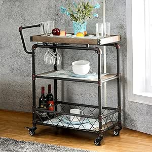 Qianniu - Ruedas de Carrito de Servir de Barra rústica, Estilo