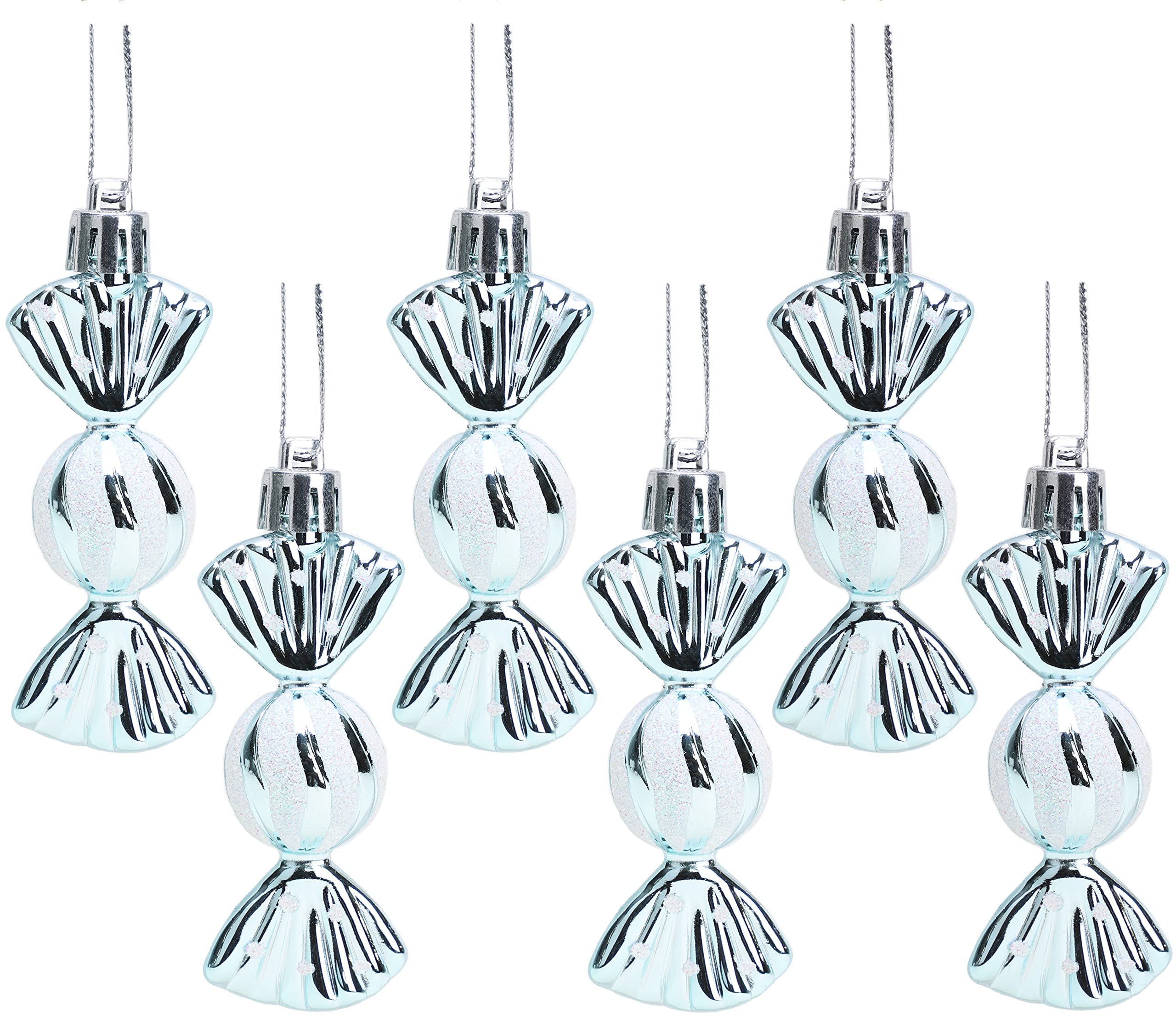 Christmas Concepts® Pack of 6-80mm (3.2") Mini Sweet Shaped Baubles – Shiny & Glitter Decorated – Christmas Tree Decorations (Ice Blue)