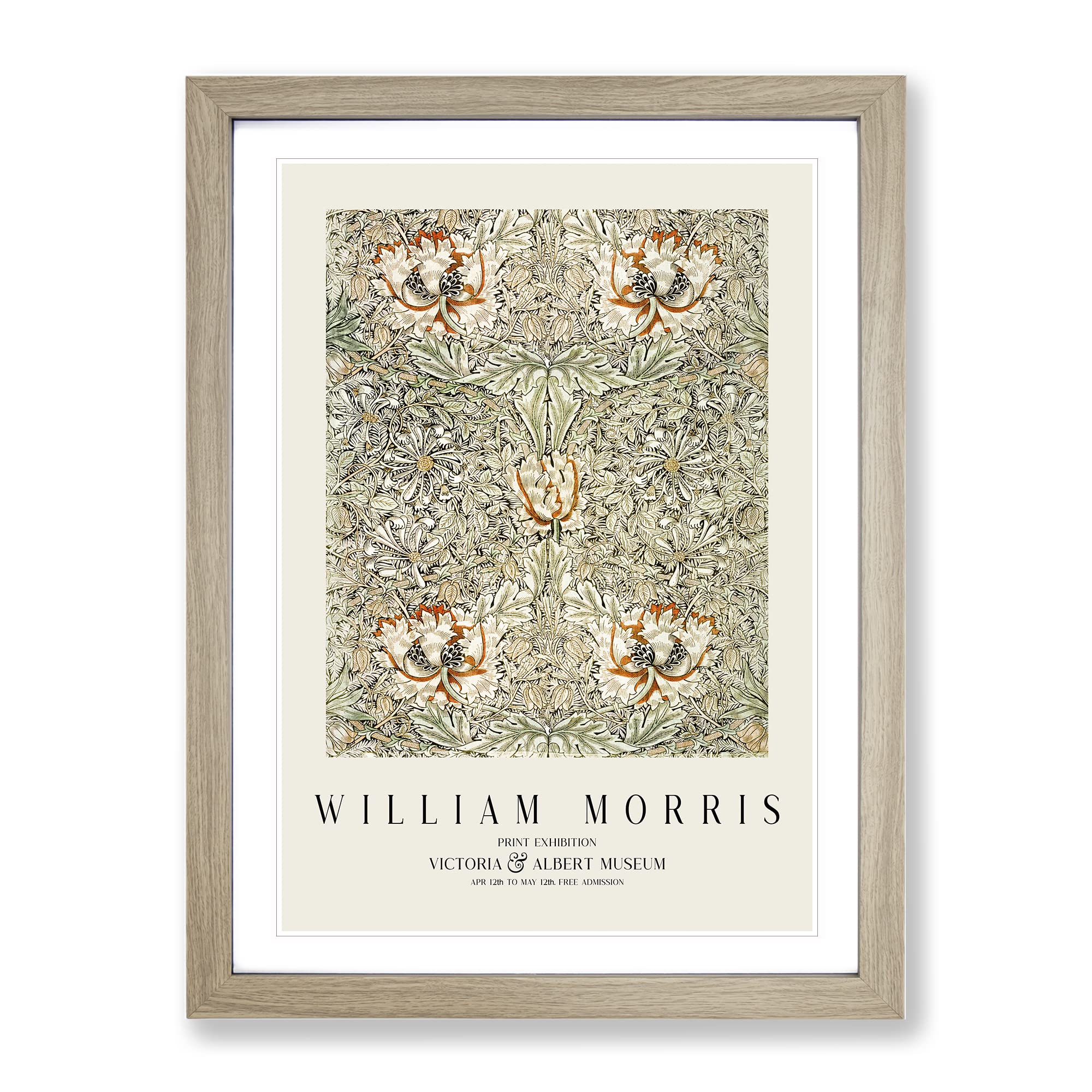 Honeysuckle Vol.3 By William Morris Exhibition Museum Painting Framed Wall Art Print, Ready to Hang Picture for Living Room Bedroom Home Office Décor, Oak A4 (34 x 25 cm)