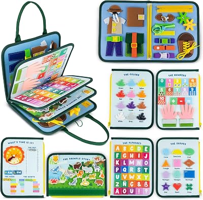BONNYCO Busy Board for Toddlers Felt Montessori Sensory Board 8 Activities