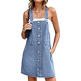 Glamaker Women's Denim Overall Dress Jean Sleeveless 2025 Mini Pinafore Casual Button Dress with Pocket
