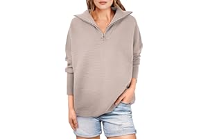 ANRABESS Women's Sweaters Quarter Zip Oversized Pullover Casual V Neck Collared Ribbed Knit Tunic 2023 Fashion Tops
