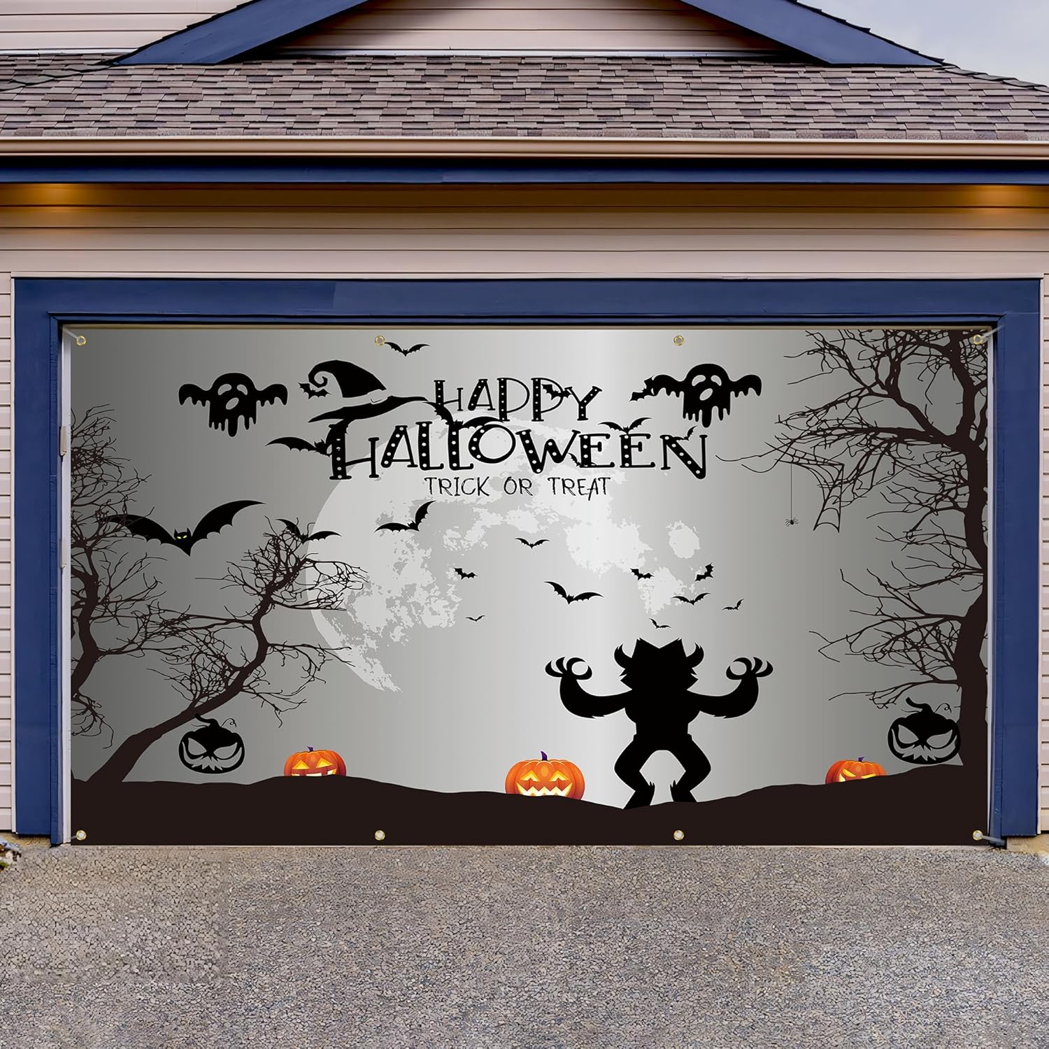 Garage Door Decorations - Halloween Garage Door Banner Cover 6 x 13 ft Happy Halloween Garage Door Decoration Outdoor Indoor Hanging Banners Scary Pumpkin Ghost Bats Photo Props Backdrop for Wall House Party Decor