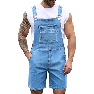 LuckyFeb Overalls for Men Shorts Summer Romper Stretchy Jumpsuits Work Bibs Coveralls Overol Para Hombre