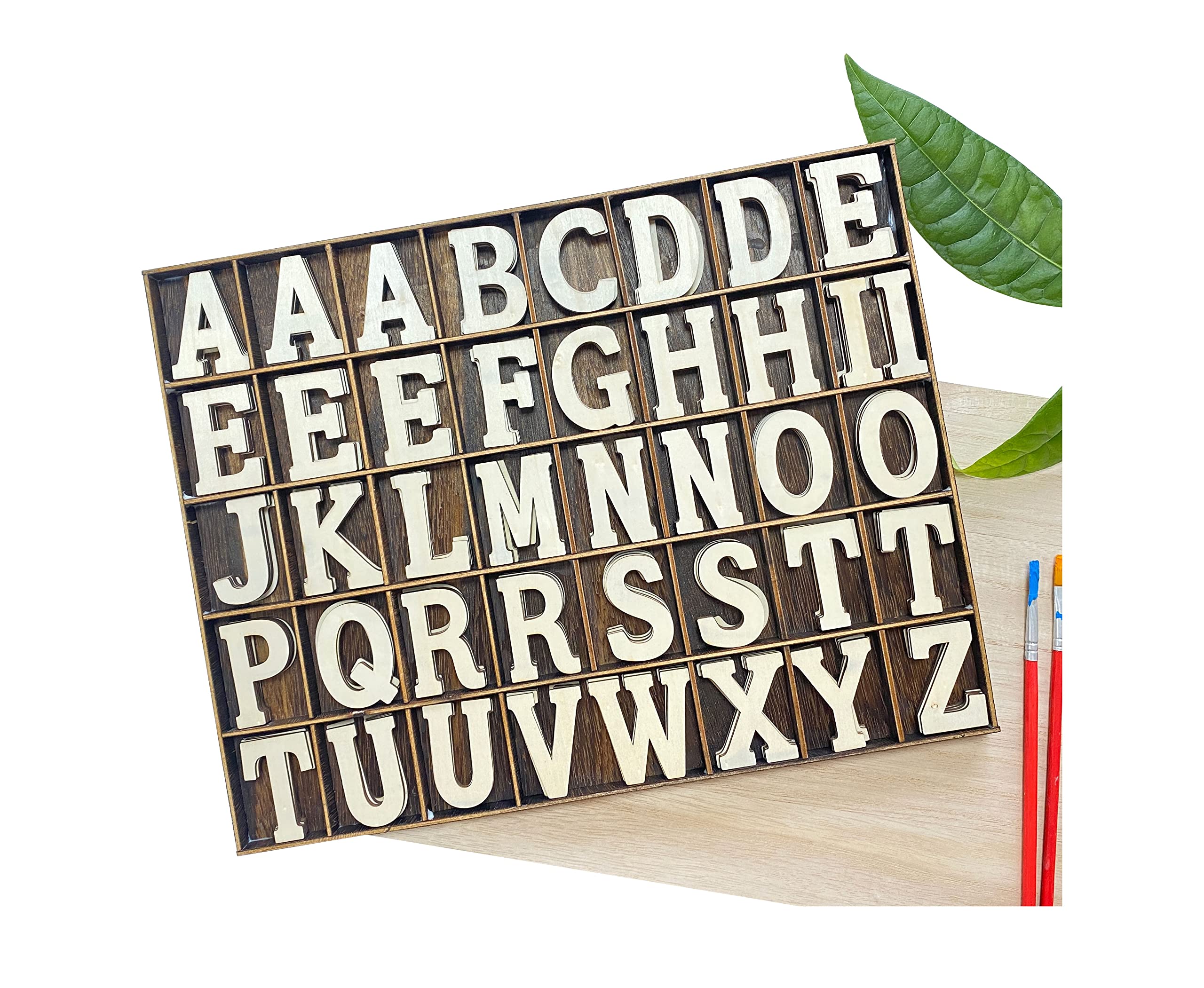 205 Pieces 2 Inch Wooden Letters Wood Alphabets for Crafts,Organized with Extra Common Letters