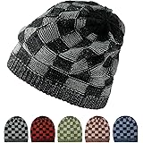 zowya Thin Slouchy Knit Beanie with Checker Design for Women Men Stretchable Soft Breathable Warm Unisex 1 Hat