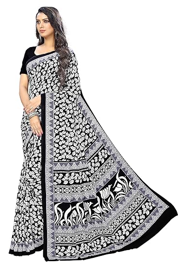 Womens Crepe Georgette Printed Saree With Blouse(green-channel-6217-black)