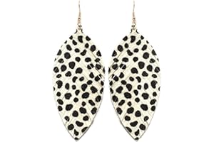 MIRACLE COLLECTION Large Genuine Soft Leather Handmade Fringe Feather Lightweight Tear Drop Dangle Color Earrings for Women Fashion