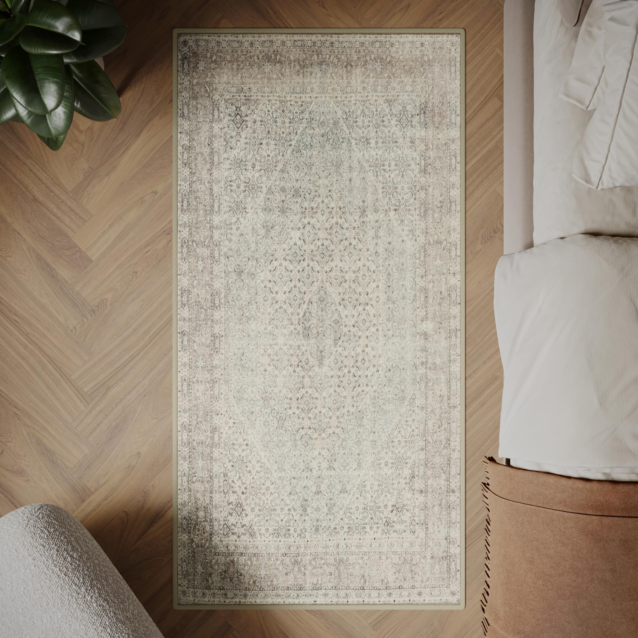 artyrugs Machine Washable Rug, 80x150cm, 75% Recycled Cotton, Short Pile, Non-Slip Backing, Non-Shedding, Suitable for Living Room, Bedroom, Kitchen, Hallway, Office, Antique Sand
