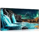 THRLVEART Large Canvas Wall-Art for Living Room - Waterfall Pictures for Wall - Teal Wall Decor Ready to Hang Size 40" x 20"