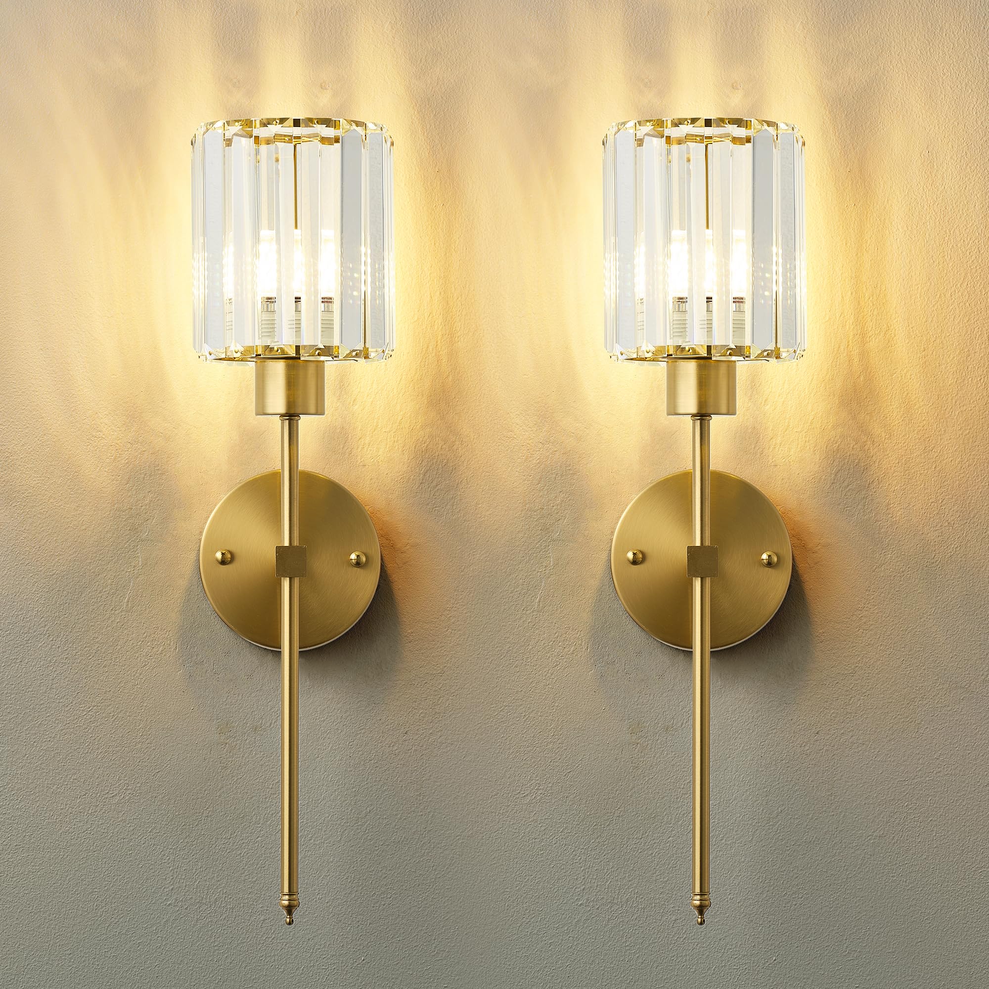 Photo 1 of KARTOOSH Hardwired Crystal Wall Sconces Set of Two - Dimmable Wall Light Fixtures 3000K, Warm White, for Hallway, Bathroom, Living Room, Bedroom, Brass, 20.1 Inch