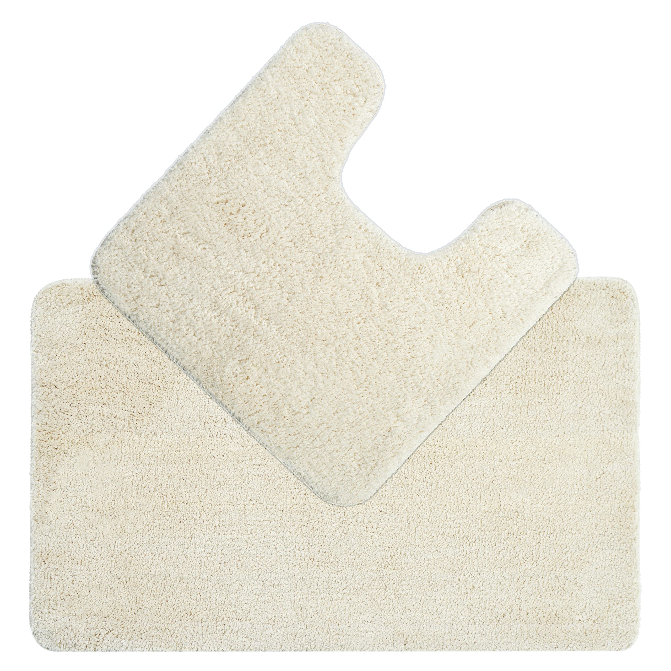Allure Luxury Two Piece Bath & Toilet Mat Set, Non-Slip, Deep Pile Soft & Absorbent Microfibre, Quick Dry, Easy Care (Cream)