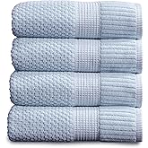 NY Loft 100% Cotton Bath Towel 4 Pack | Super Soft & Absorbent Quick-Dry Bath Towels 30" x 52" |Textured and Durable Cotton | Trinity Collection (4 Pack Bath Towel, Chambray Blue)