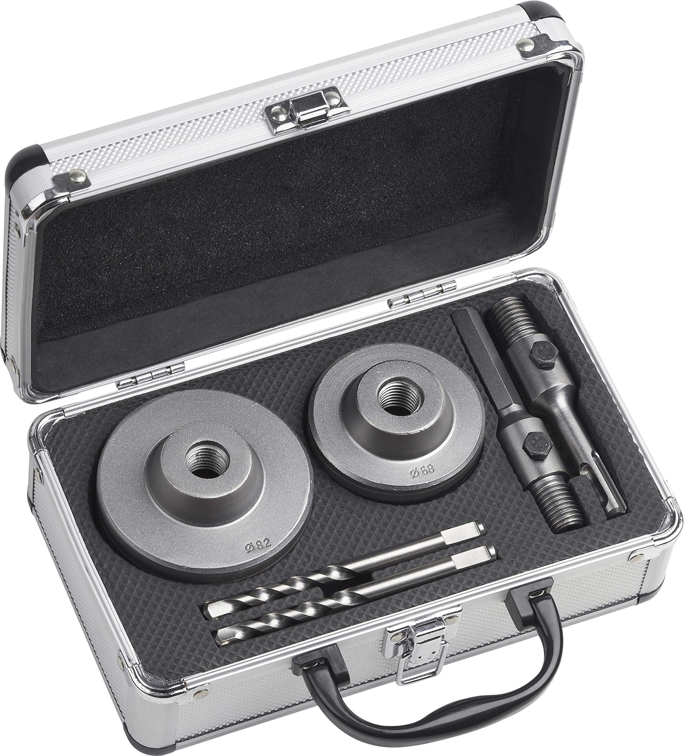 Werkzeyt 8910160 Drill Bit Set 6 Pieces Diameter 68 + 82 mm 50 mm Cutting Depth SDS Plus & Hex Adapter 2 Pilot Drills/Hole Drill for Masonry & Sand-Limestone/Hollow Drill Bits