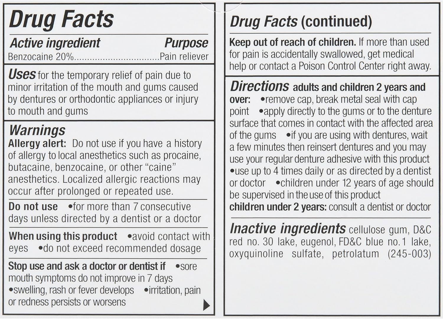 Benzodent Dental Pain Relieving Cream for Dentures and Braces, 0.25 Ounce Tube: Health & Personal Care
