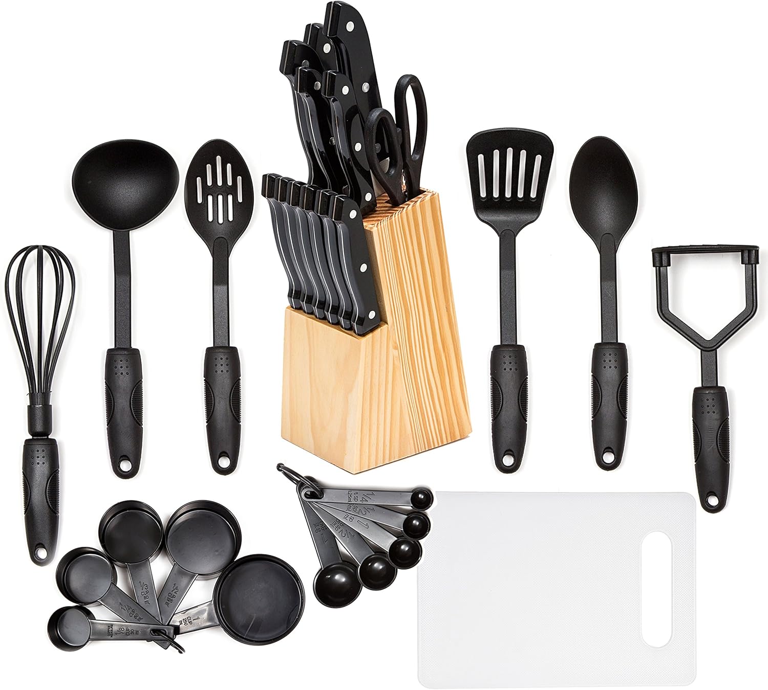 HULLR 30Piece Kitchen Utensils and Knife Block Set, All Purpose