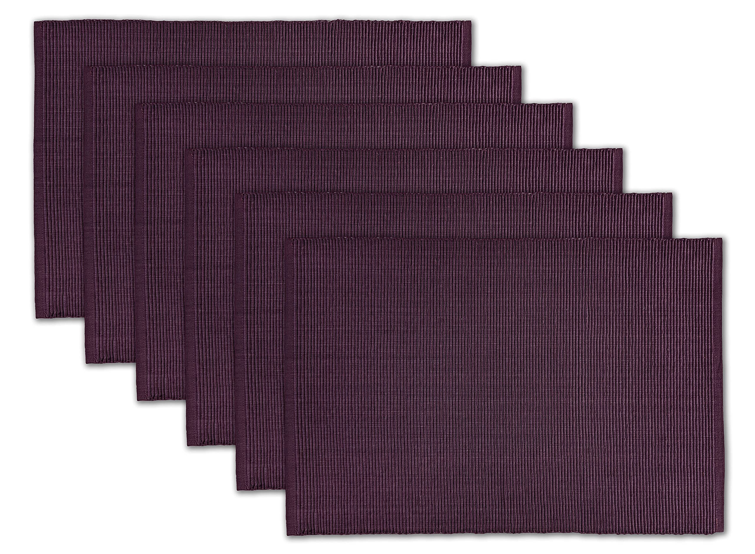 Photo 1 of 100% Cotton Ribbed Placemats - Set of 6-13 x 19 Inches - Dark Purple - Everyday Cloth Table Mats - Thick Construction, Washable & Reusable Cloth Place Mats - by AVKA Studio