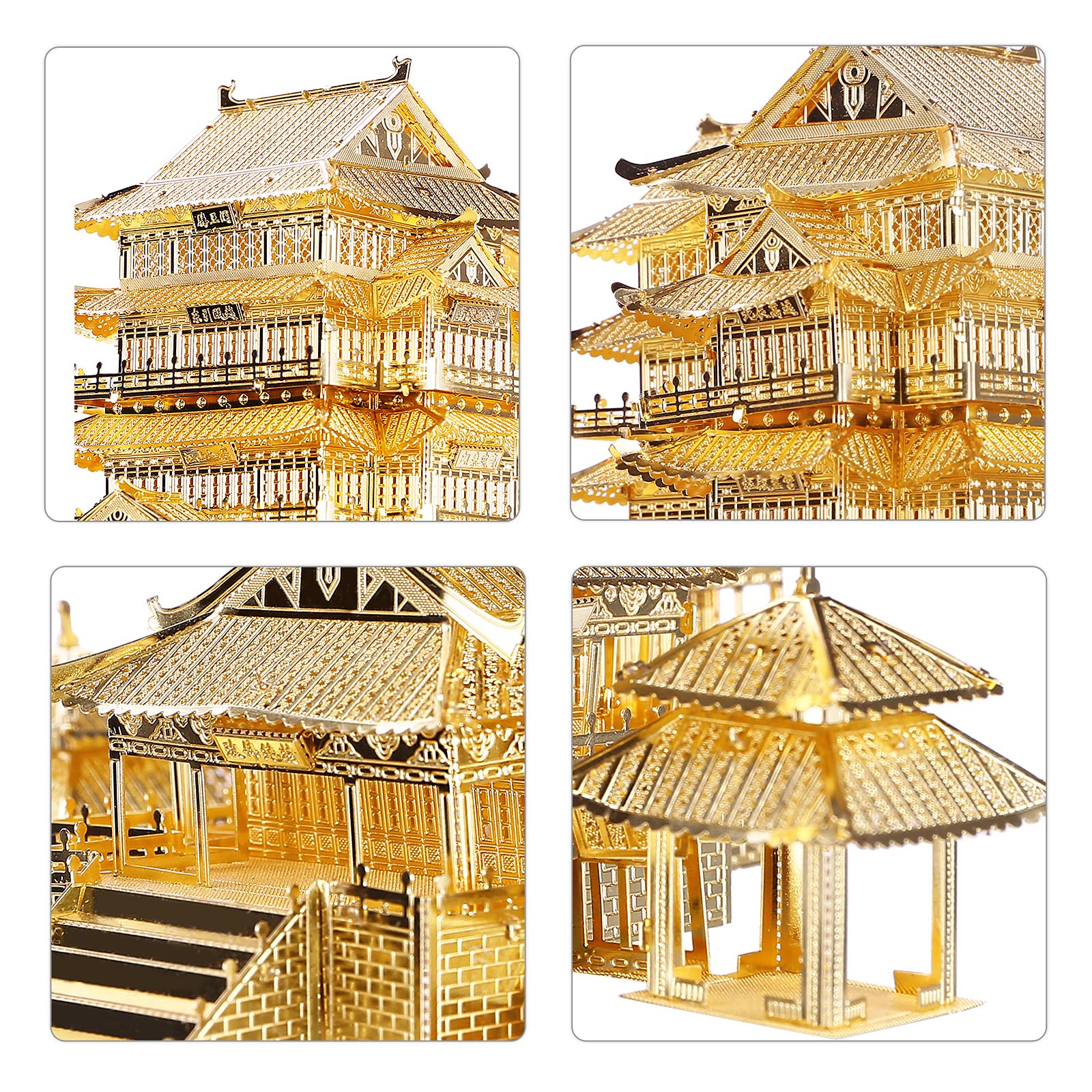 Piececool 3D Metal Puzzle for Adults, Tengwang Pavilion Metal Model Kit, Chinese Famous Architecture Building Kit DIY Craft Brain Teaser 3D Puzzles STEM Gifts for Family- 106 Pcs