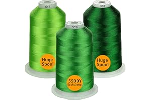 Simthread - 33 Selections - Various Assorted Color Packs of Polyester Embroidery Machine Thread Huge Spool 5500Y for All Purpose Sewing Embroidery Machines - 3 Differ Green