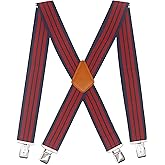 Doloise Men's Suspenders X Back 2 Inches Wide with Extra Heavy Clips Adjustable Braces for Men Suspender
