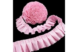 AIETSYEI Ruffle Pleated Lace Trim Satin Ribbon Gather Ruffle Edge for Applique Sewing Crafts, Home Decoration (Pink)