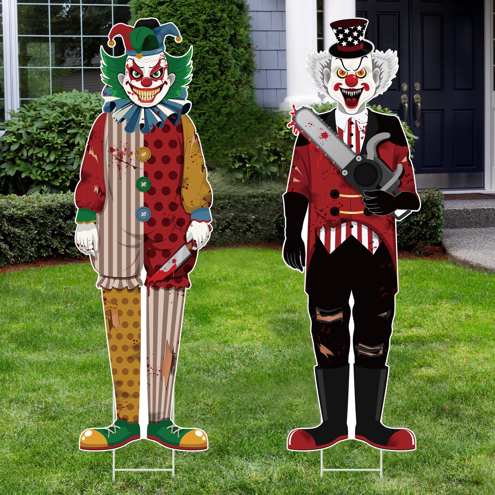 Photo 1 of Capoda 2 Pcs Halloween Outdoor Decorations Halloween Clown Yard Sign with Stakes Scary Clown Yard Lawn Sign Stakes for Garden Lawn Outdoor Decoration