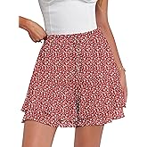 Caracilia Skorts for Women Boho Casual Beach Mini Skirts Summer Floral Ruffle Chiffon Flowy Shorts 2026 Trendy Outfits