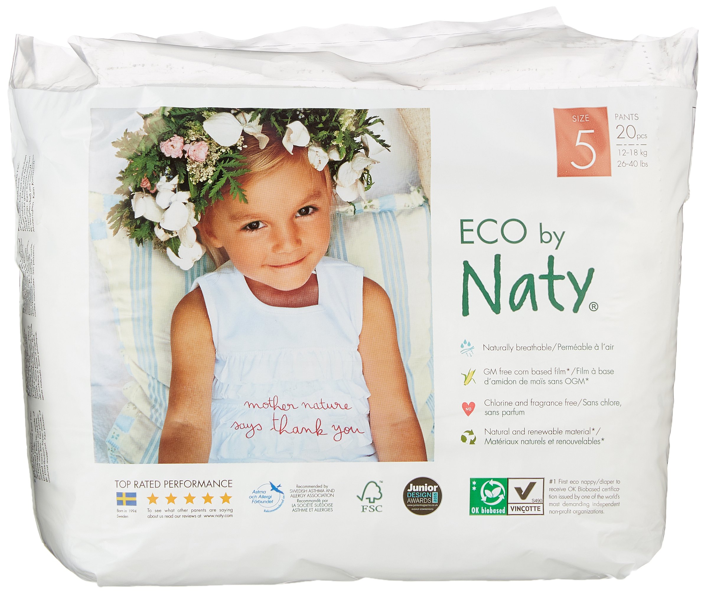 Eco by Naty Pull On Pants, Size 5, 4 packs of 20 (80 Count)