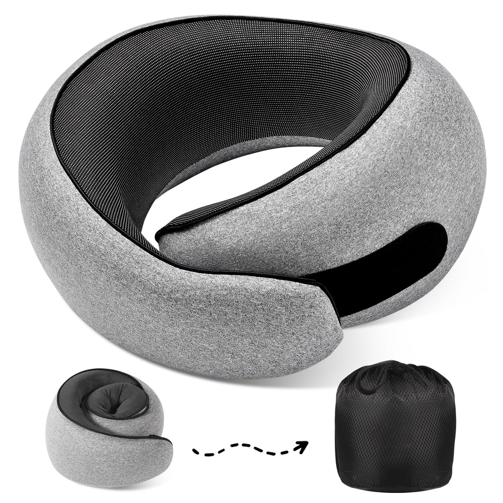 Photo 1 of 4litamz Travel Neck Pillows, 100% Memory Foam Filling, Travel Pillows for Airplanes, Compact and Ergonomic Design, Best for Sleeping Plane Train Travel Essentials (Light Grey)