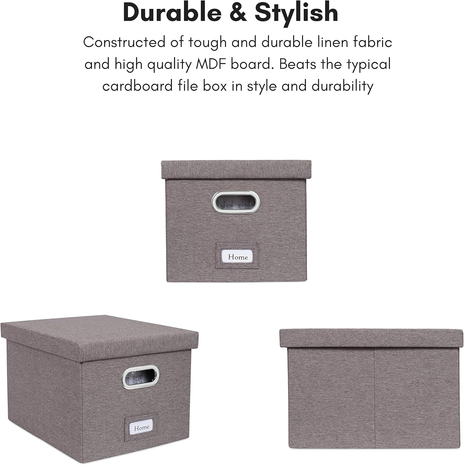 Internet's Best Collapsible File Box Storage Organizer with Lid - Decorative Linen Filing & Storage Office Boxes – Hanging Letter/Legal Folder – Home Office Bins Cabinet – Grey Container - 1 Pack : Office Products