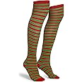 Skeleteen Red and Green Socks - Over the Knee Thigh High Striped Elf Costume Accessories Stockings for Men, Women and Kids