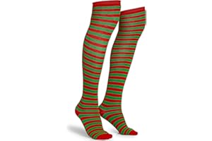 Skeleteen Red and Green Socks - Over the Knee Thigh High Striped Elf Costume Accessories Stockings for Men, Women and Kids