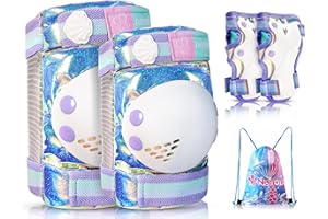 NEMONE Mermaid Knee Pads for Kids, Girls Boys Knee Elbow Pads Wrist Guards with Drawstring Bag, Adjustable Reflective Protective Gear Set for Roller Skates Bike Cycling Skateboard Scooter
