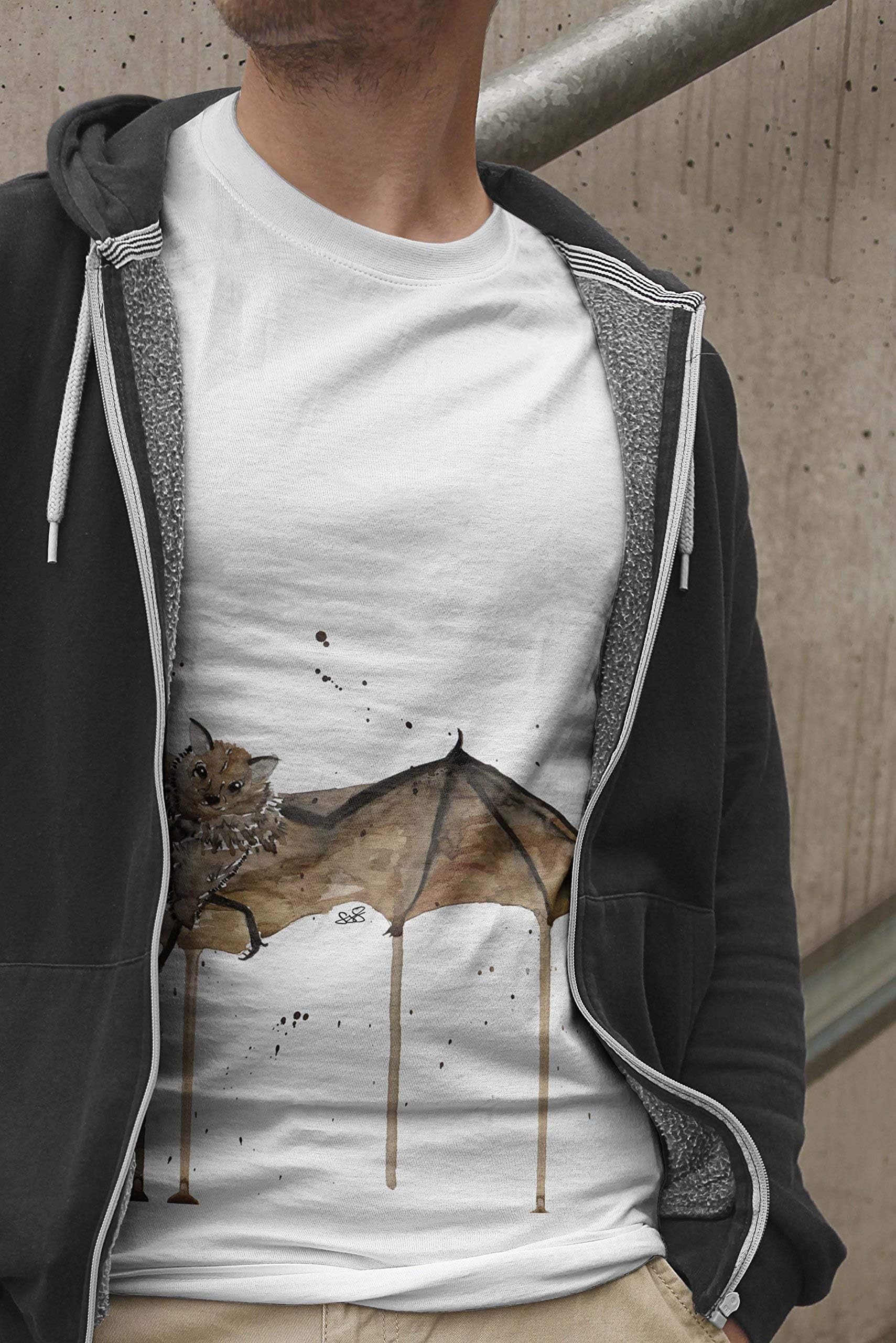 Mens Bat T-Shirt by Menagerie Of Mayhem | Flying Brown Bat Pipistrell Mens Tee Tshirt Gift S M L XL XXL