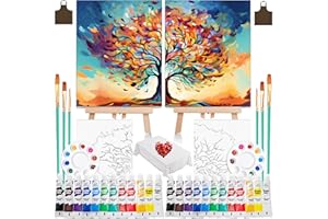 QUANWAISJ 2-Pack 10''x12'' Couples Painting Kit Date Night, Sip and Paint Kit for Adults with Pre-Drawn Canvas (Easels Included), Perfect for Date Night Painting and Sip Parties (Tree of Life)