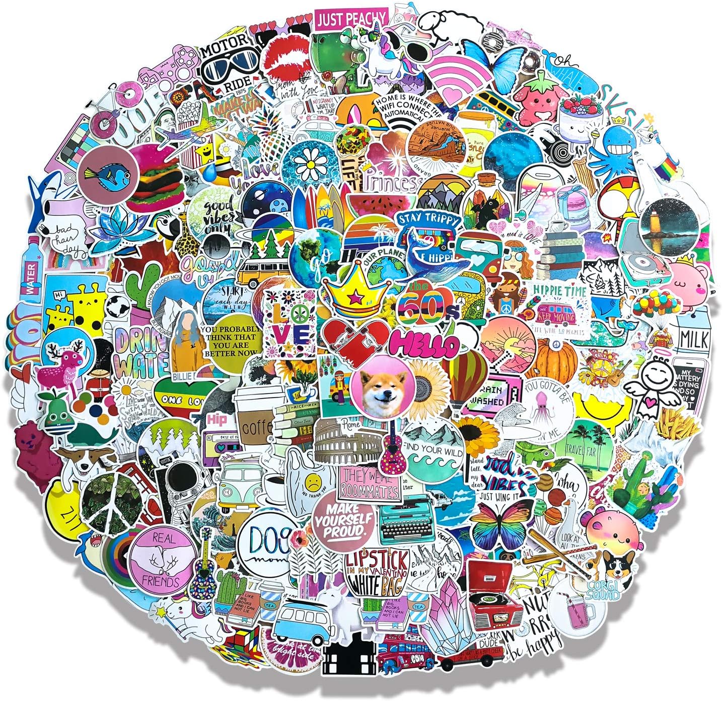 300/Pack Stickers Waterproof VSCO Stickers(70-300Pcs/Pack) - Aesthetic Stickers for Water Bottles,Laptop,Skateboards,Luggage,Travel Case- Cute Stickers Suitable for VSCO Girl,Teens,Adults
