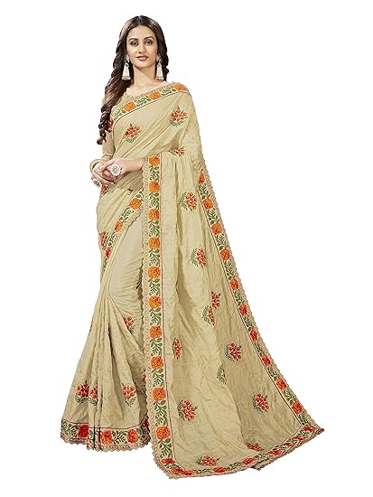 Women's Kota Doria Art Silk Saree With Unstitched Blouse Piece (MN567_Beige)