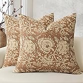 DKwizme Vintage Floral Print Throw Pillow Covers 18x18 Set of 2 Neutral Modern Farmhouse Pillowcases Accent Decorative Cushion Covers Boho Home Decor for Couch Sofa Chair Bed Living Room, Cognac