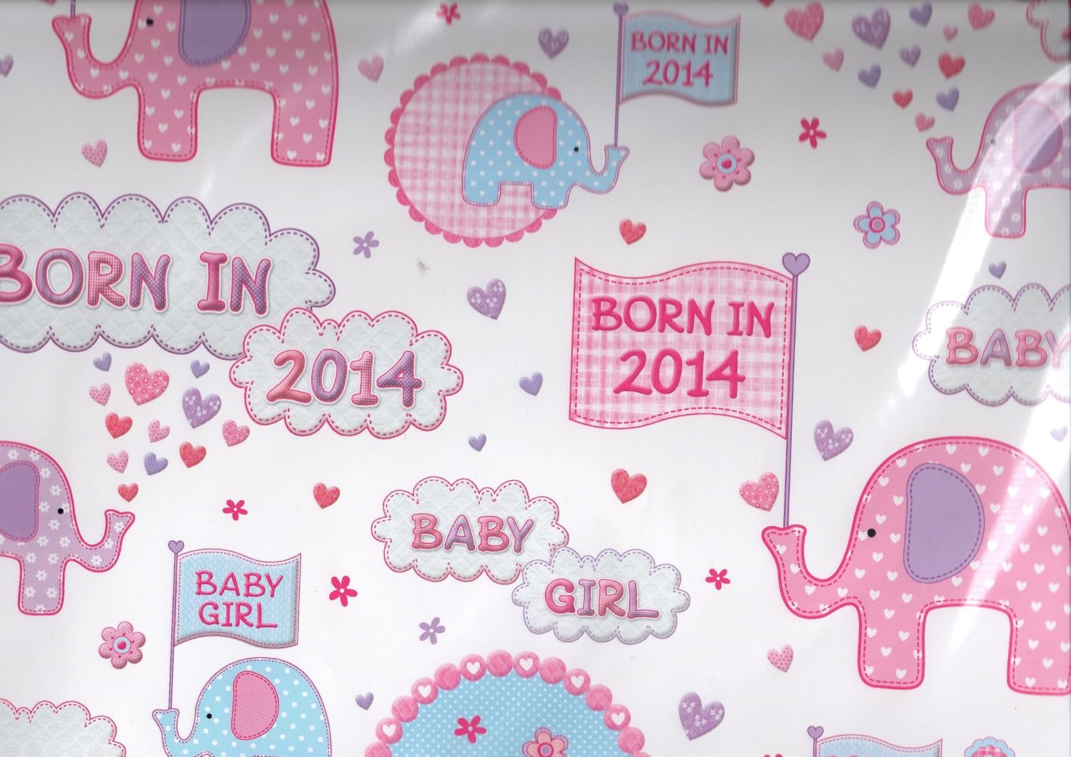 2 SHEETS NEW BABY GIRL WRAPPING PAPER BORN IN 2014 + 1 GIFT TAG CUTE