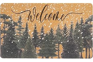 BAWNHAW Winter Chirstmas Welcome-Doormat Outdoor-Entrance Pine-Trees Front-Door-Mat, Faux-Coir Seasonal Entryway-Rug Non-Slip Dirt-Trapping Indoor-Outside Porch Mat 17"x30" for Home Decor