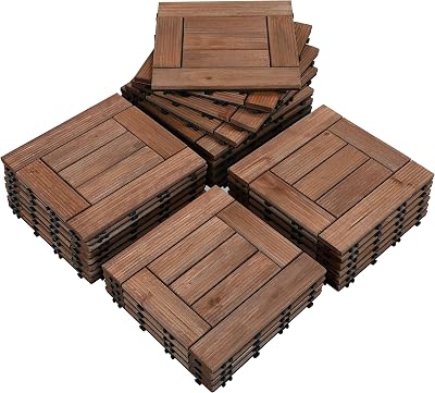 Yaheetech 27 Pcs Decking Tiles 30x30cm Fir Wood Interlocking Brown