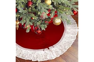GUDELAK Christmas Tree Skirt 48 Inches, Double-Sided Red Tree Skirt with Tassel Knit Rustic Tree Skirt Christmas Decorations for Christmas Tree Party Holiday Indoor