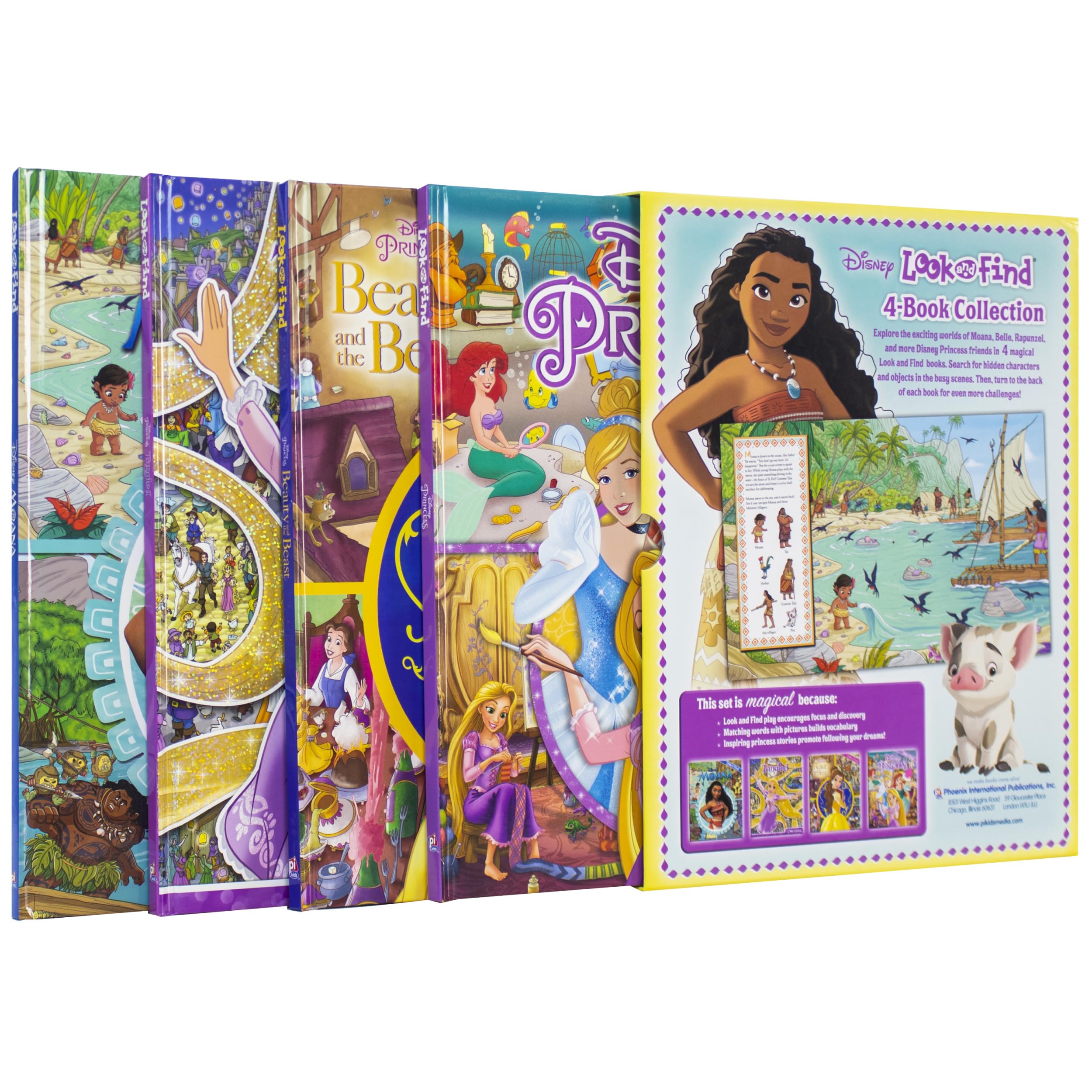 Disney Princess and Moana 4-Book Look and Find Collection with Slipcase PI Kids
