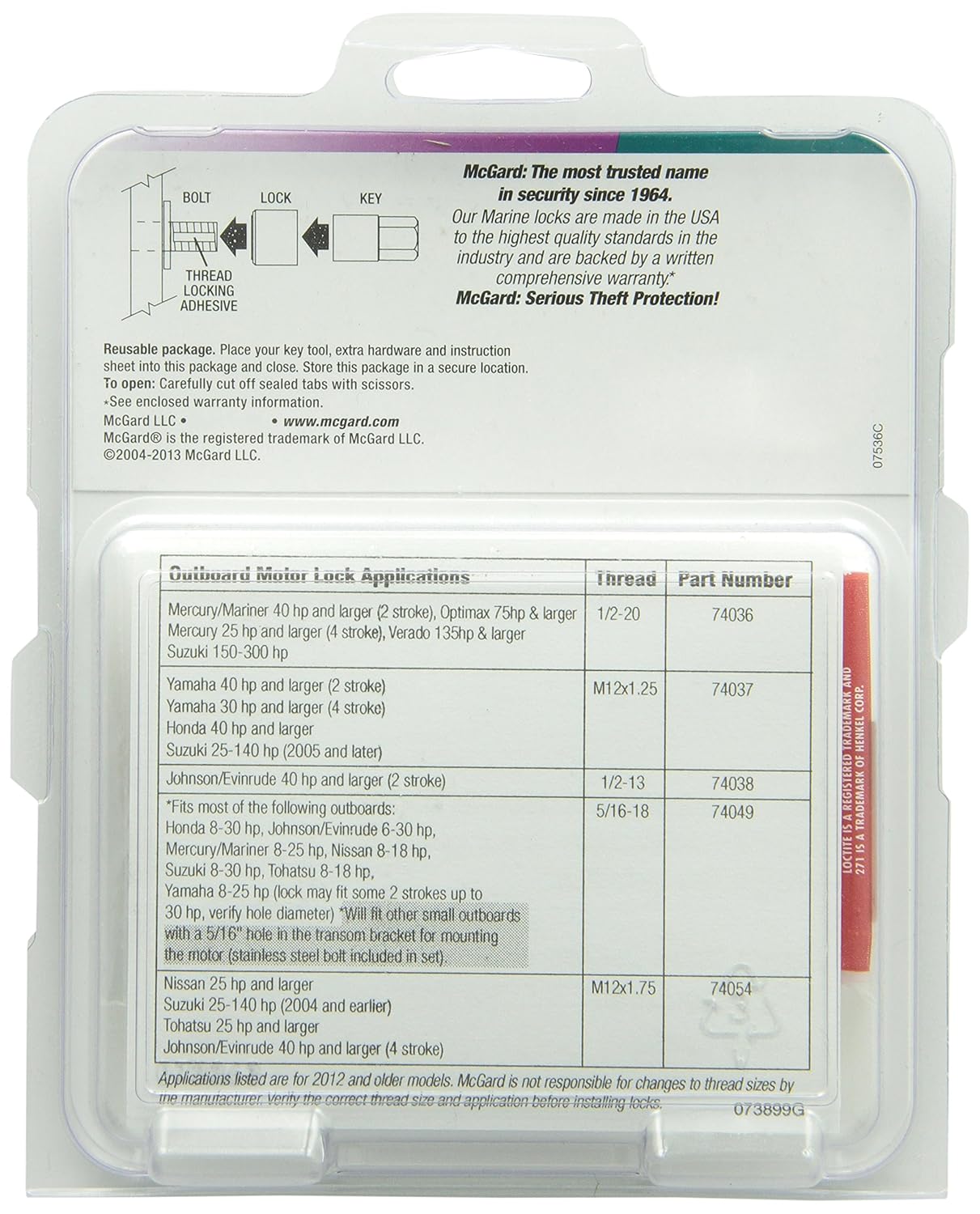 Amazon.com: McGard 74036 Marine Single Outboard Motor Lock Set (1/2"- 20  Thread Size) - Mercury - Set of 1: Automotive