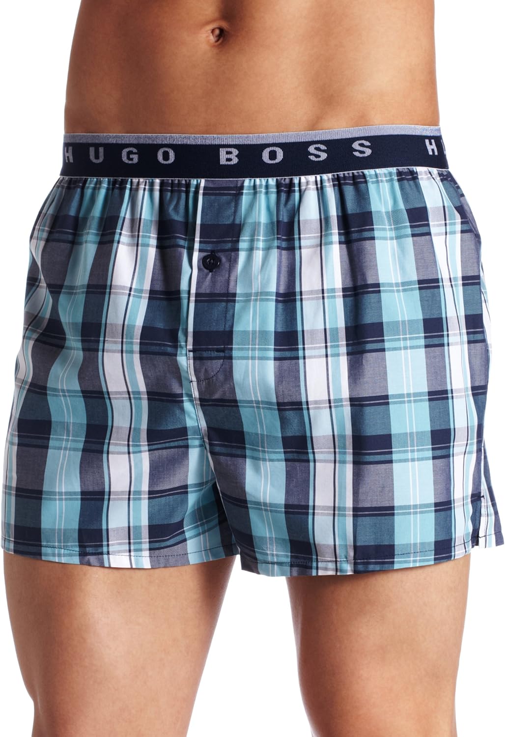 BOSS HUGO BOSS Men's Plaid Woven Boxer Short, Blue, Large at Amazon Men ...